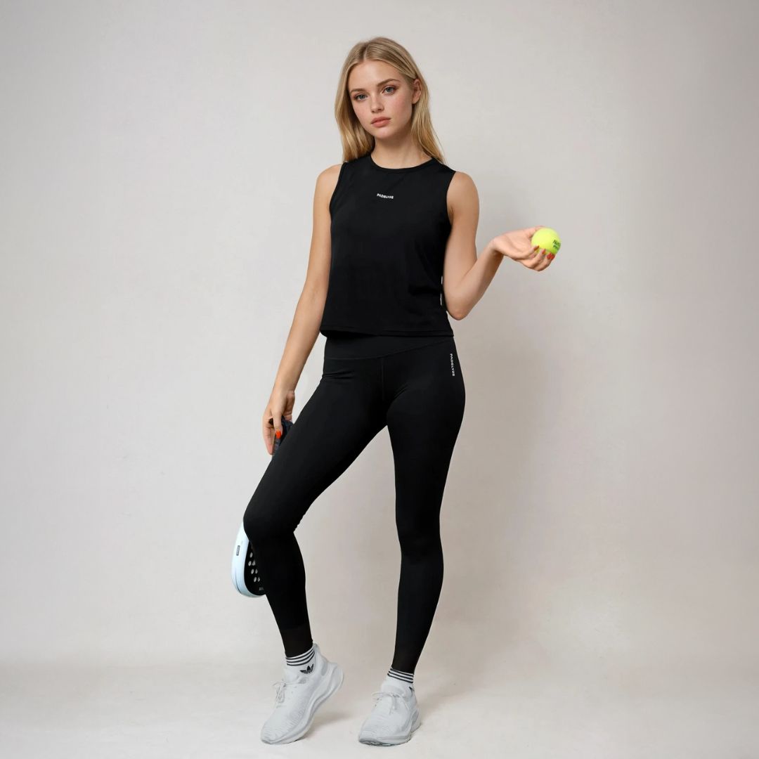 Women's Padel Leggings High Waisted - With Ball Pocket - Black