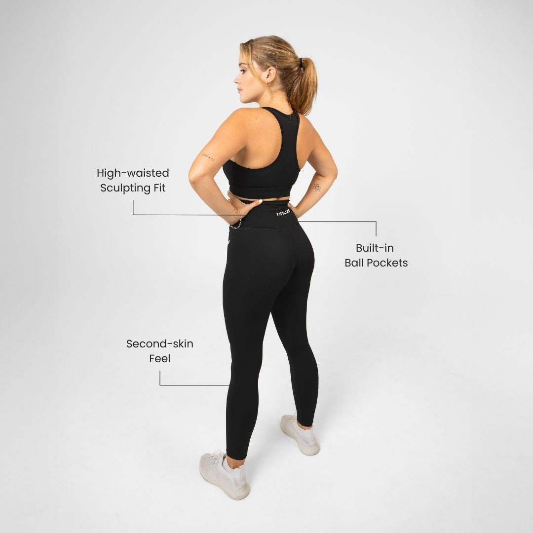 <tc>Padel Leggings Damen - hoch tailliert - mit Balltasche</tc>